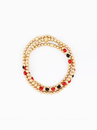 Lidia Beaded Bracelet Set of 3 - Red & Black