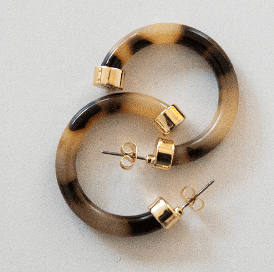 Lightweight Hypoallergenic Small Hoop Earrings - Tortoise Shell - KJ Clothier