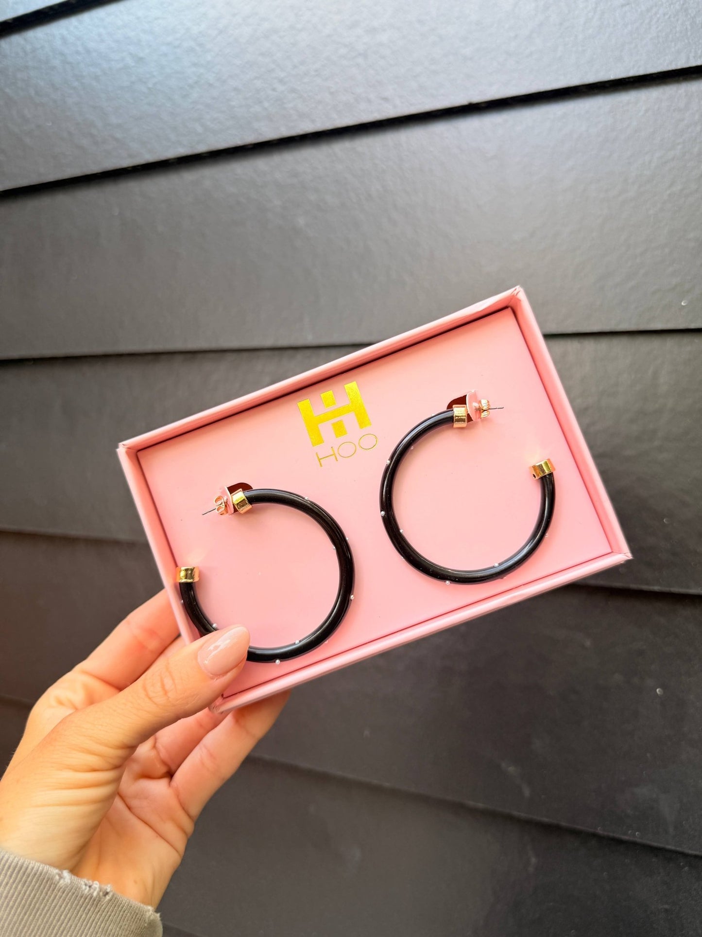 Lightweight Large Hoop Earrings - Black with Pearls - KJ Clothier