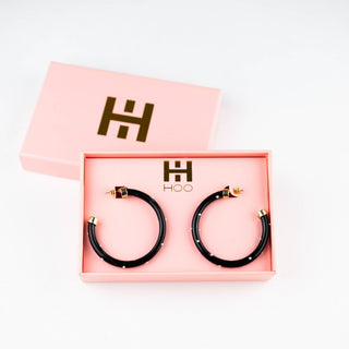Lightweight Large Hoop Earrings - Black with Pearls - KJ Clothier
