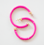 Lightweight Large Hoop Earrings - Hot Pink with Pearls - KJ Clothier