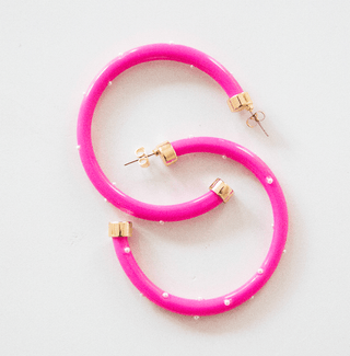 Lightweight Large Hoop Earrings - Hot Pink with Pearls - KJ Clothier