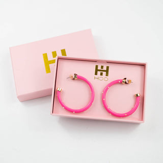 Lightweight Large Hoop Earrings - Hot Pink with Pearls - KJ Clothier