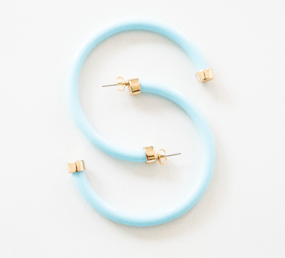 Lightweight Large Hoop Earrings - Light Blue - KJ Clothier