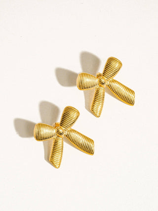 Lillian 18K Gold Non - Tarnish Bow Stud & Ring: Yellow Gold / Ring - KJ Clothier