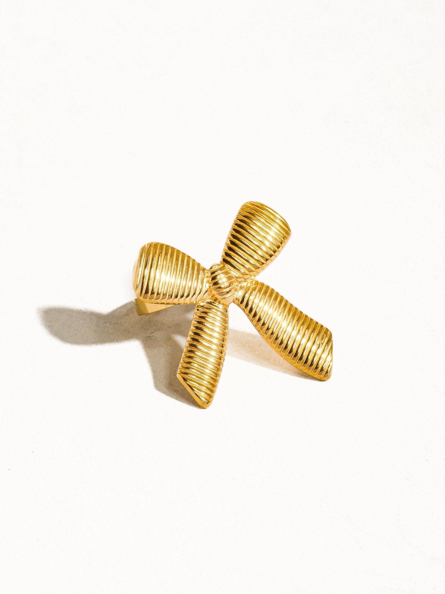 Lillian 18K Gold Non - Tarnish Bow Stud & Ring: Yellow Gold / Ring - KJ Clothier