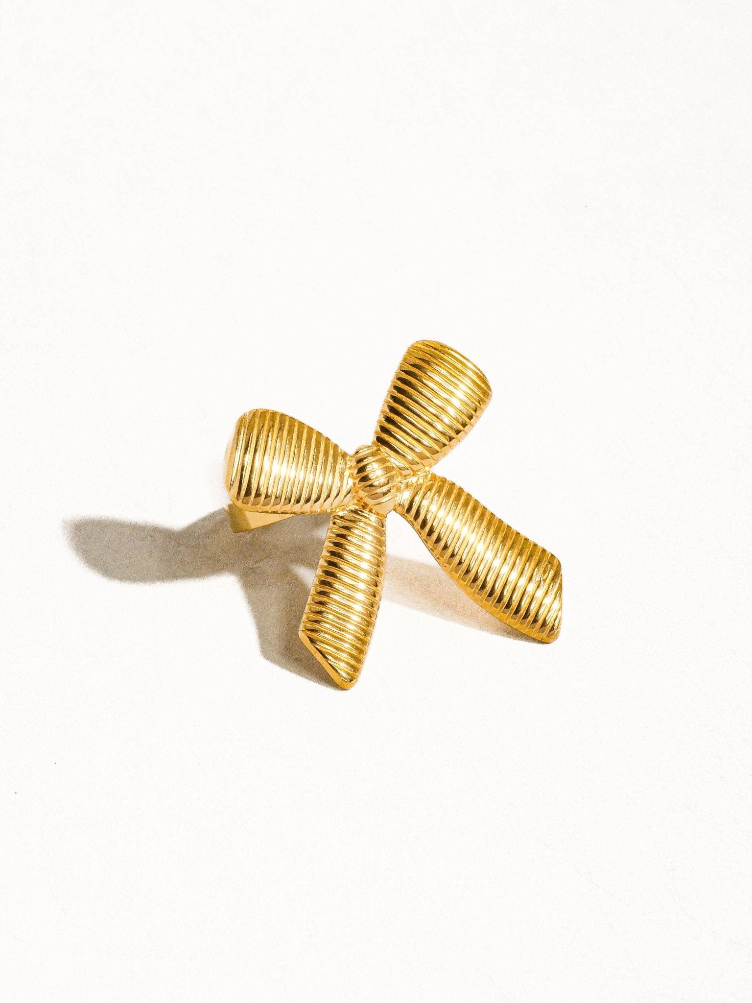 Lillian 18K Gold Non - Tarnish Bow Stud & Ring: Yellow Gold / Ring - KJ Clothier