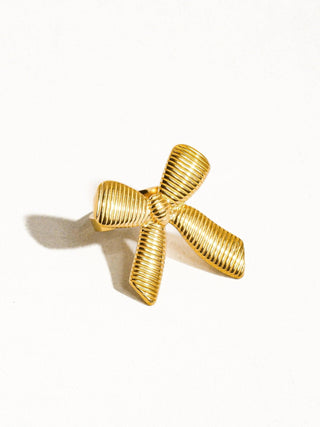 Lillian 18K Gold Non - Tarnish Bow Stud & Ring: Yellow Gold / Ring - KJ Clothier