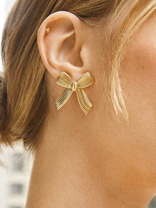 Lillian 18K Gold Non - Tarnish Bow Stud & Ring: Yellow Gold / Ring - KJ Clothier
