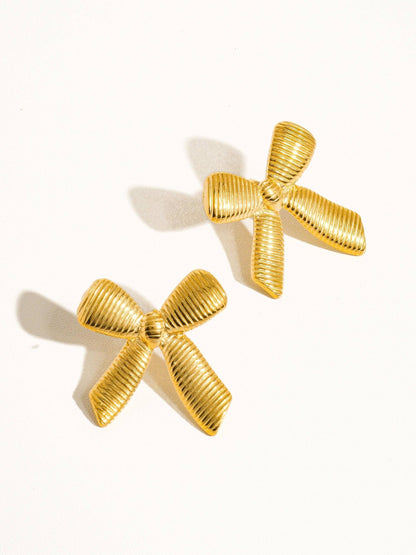 Lillian 18K Gold Non - Tarnish Bow Stud & Ring: Yellow Gold / Ring - KJ Clothier