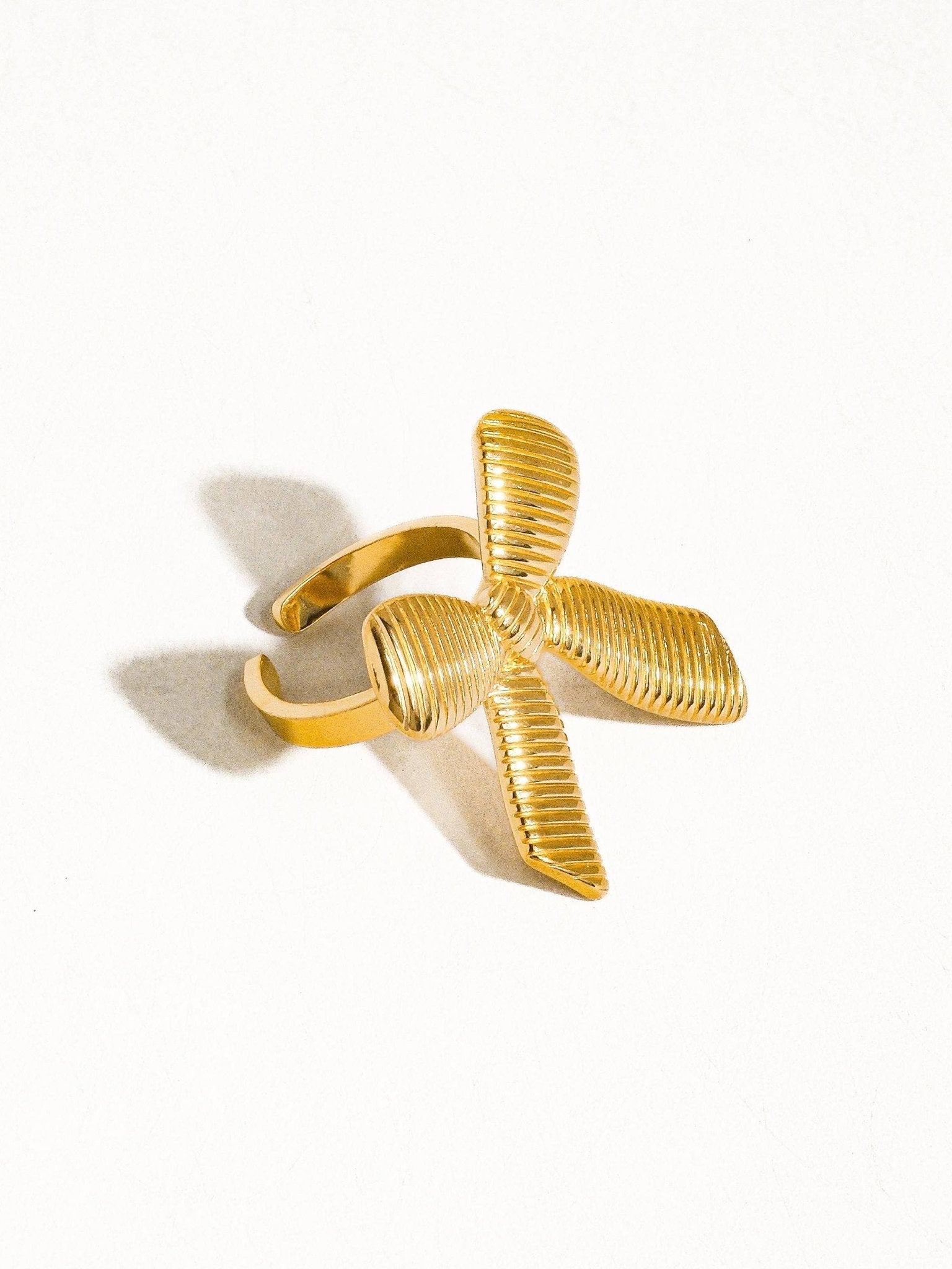 Lillian 18K Gold Non - Tarnish Bow Stud & Ring: Yellow Gold / Ring - KJ Clothier