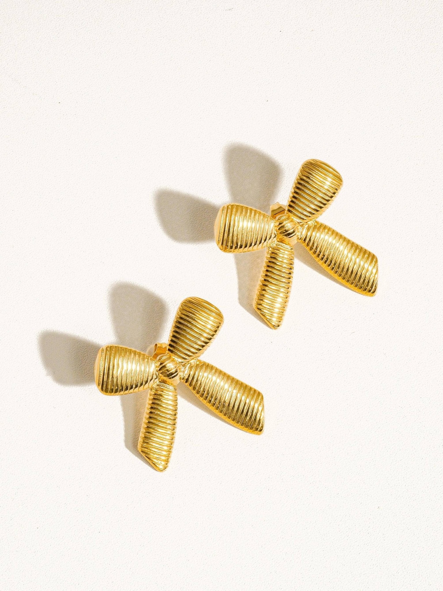 Lillian 18K Gold Non - Tarnish Bow Stud & Ring: Yellow Gold / Stud - KJ Clothier