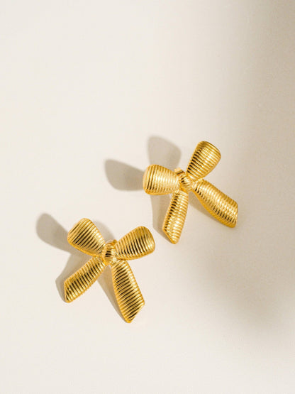 Lillian 18K Gold Non - Tarnish Bow Stud & Ring: Yellow Gold / Stud - KJ Clothier