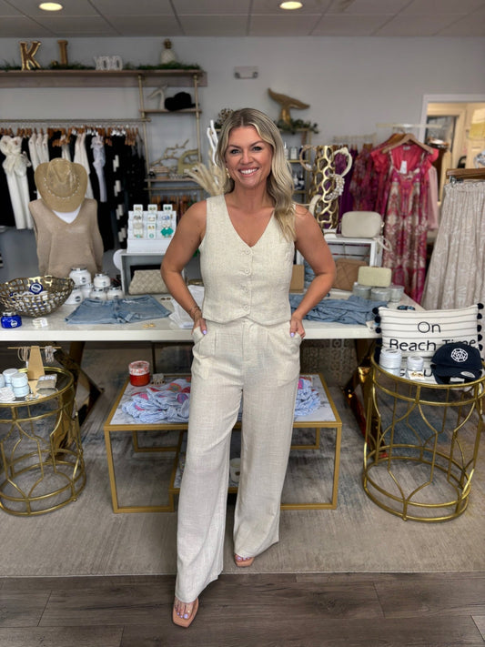 Linen Pleated Pant - Light Beige - KJ Clothier