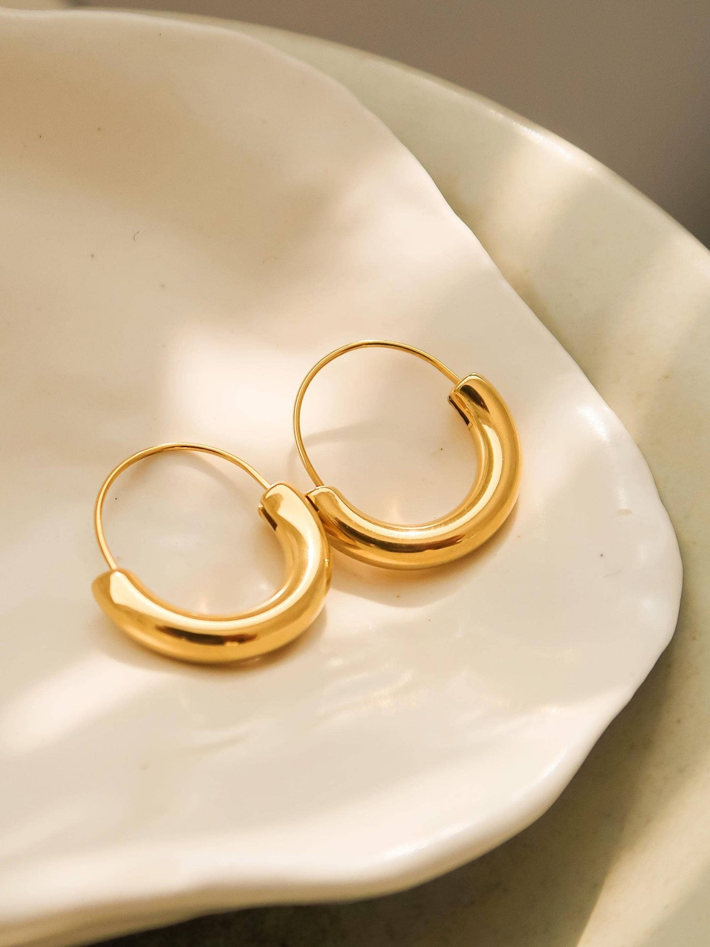 Mackenzie 18K Non - Tarnish U - Shape Hoop Earring: Yellow Gold - KJ Clothier