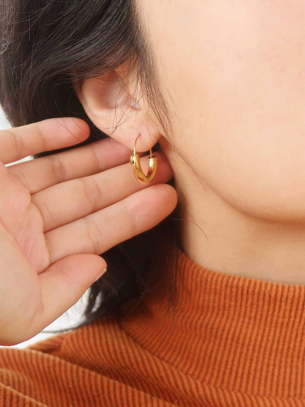Mackenzie 18K Non - Tarnish U - Shape Hoop Earring: Yellow Gold - KJ Clothier