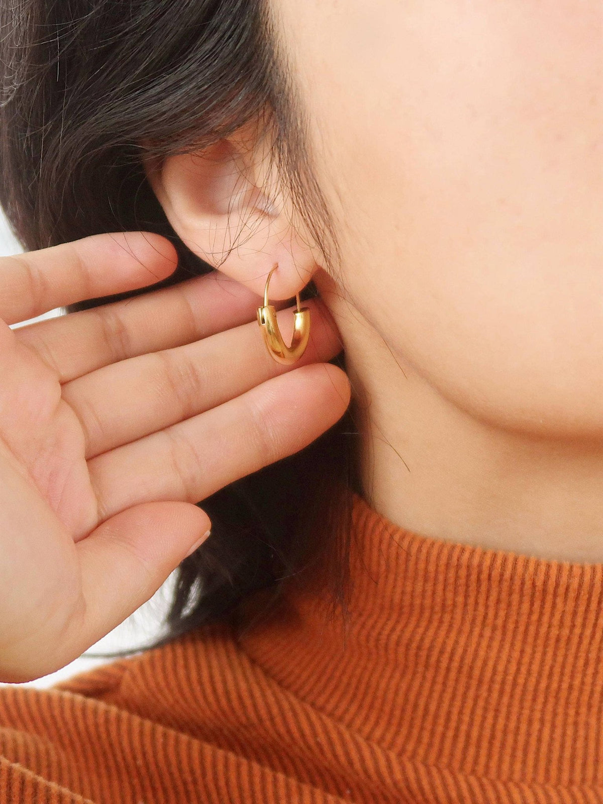 Mackenzie 18K Non - Tarnish U - Shape Hoop Earring: Yellow Gold - KJ Clothier