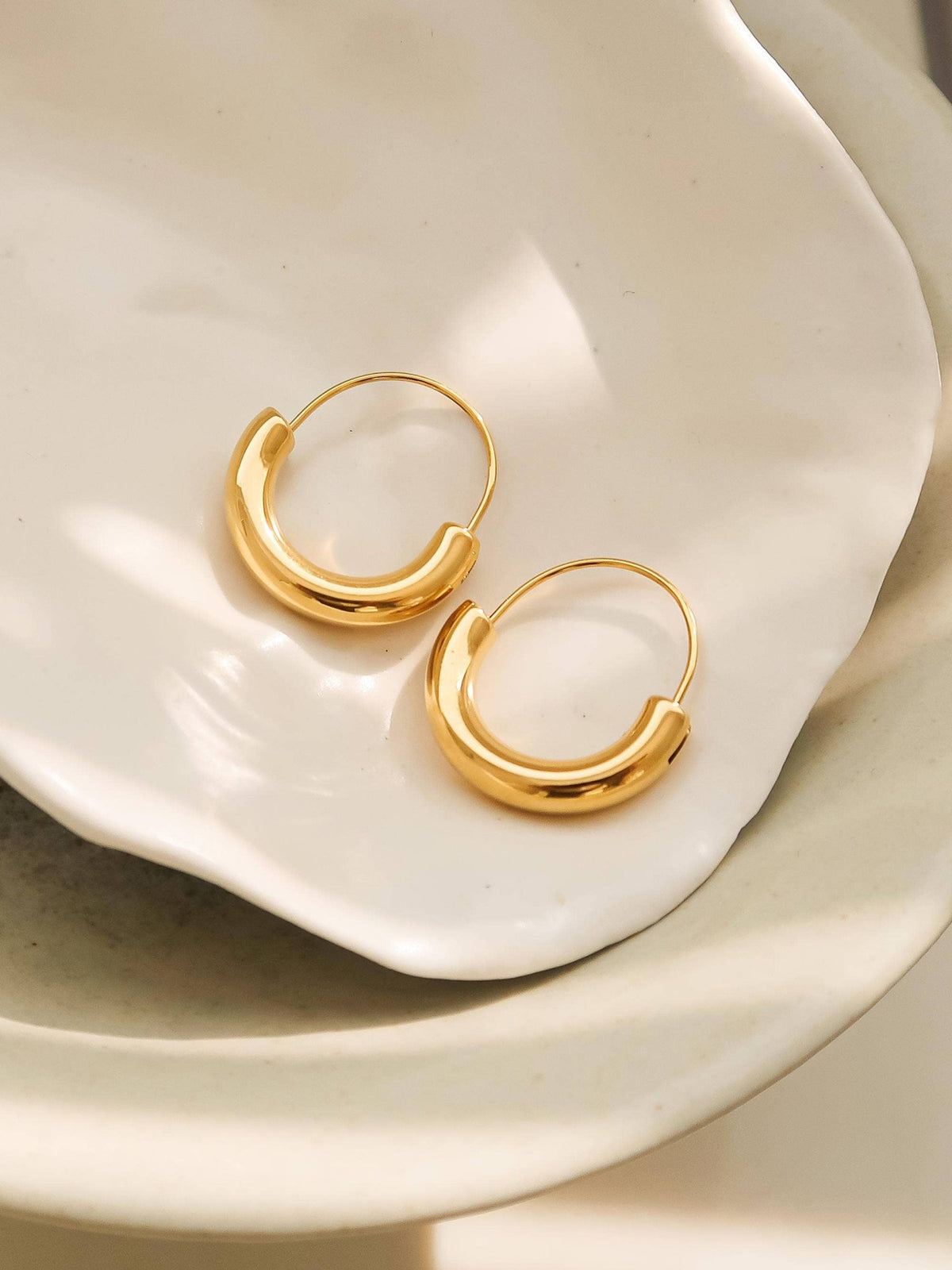 Mackenzie 18K Non - Tarnish U - Shape Hoop Earring: Yellow Gold - KJ Clothier
