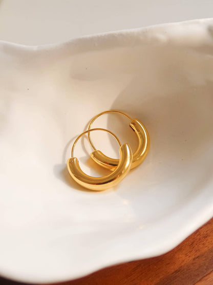 Mackenzie 18K Non - Tarnish U - Shape Hoop Earring: Yellow Gold - KJ Clothier