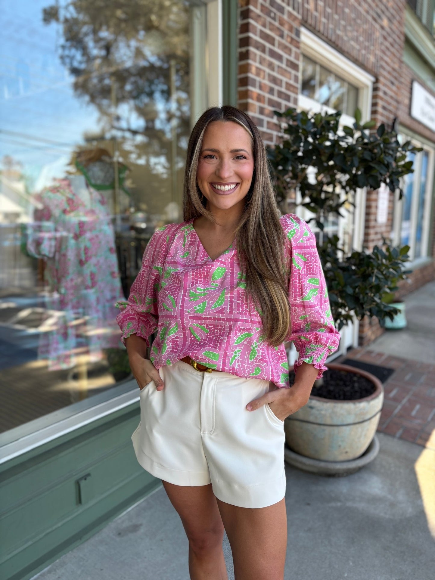 Mary Square - Ashley Top - Trellis Tiles Pink - KJ Clothier