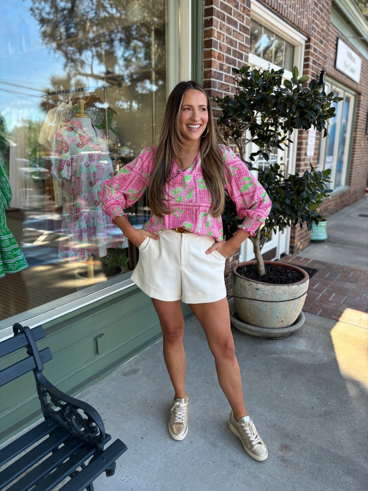 Mary Square - Ashley Top - Trellis Tiles Pink - KJ Clothier