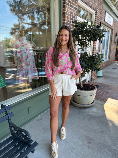 Mary Square - Ashley Top - Trellis Tiles Pink - KJ Clothier