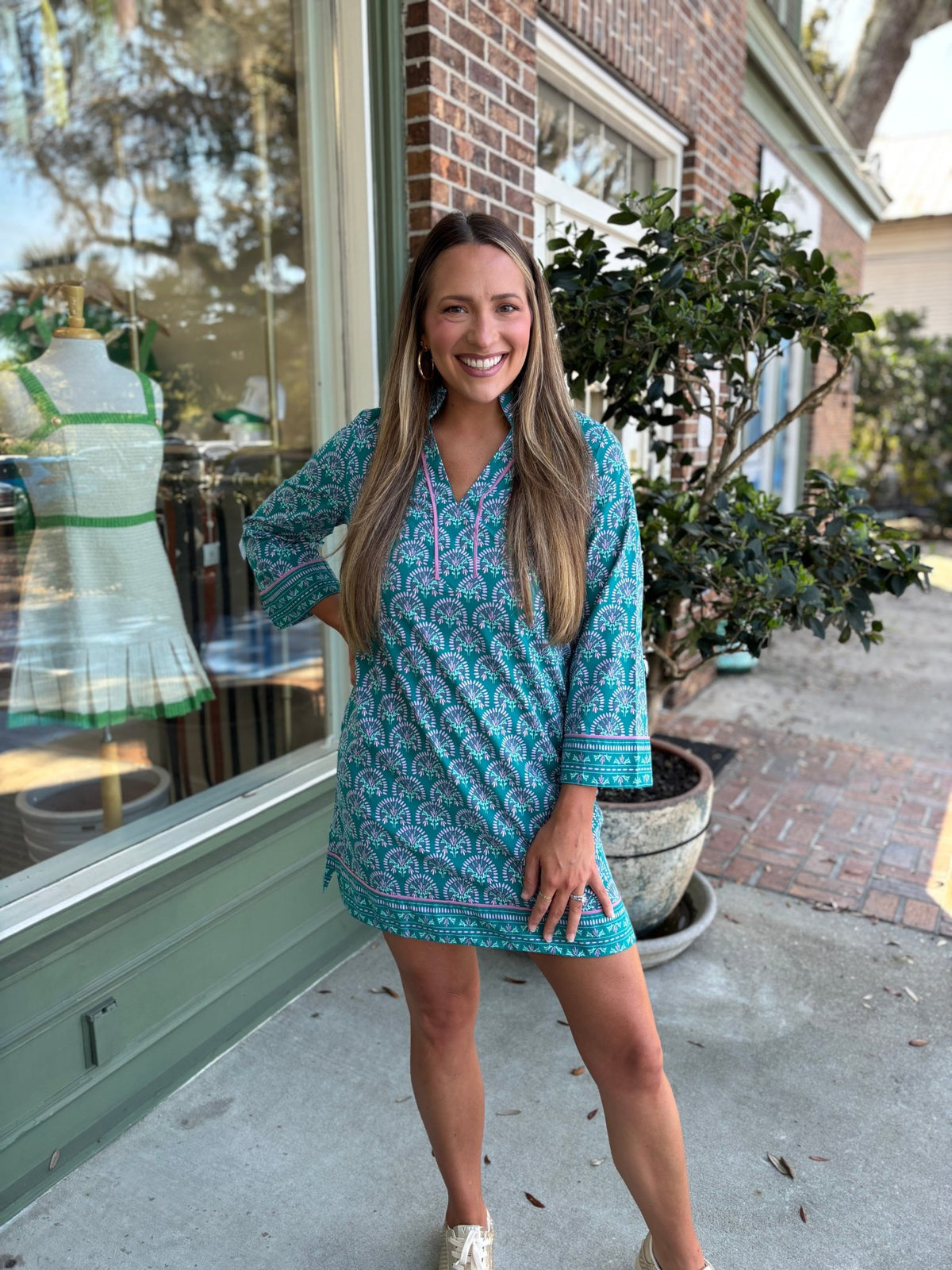 Mary Square - Brenda Dress - Sunshower Flora Ocean - KJ Clothier