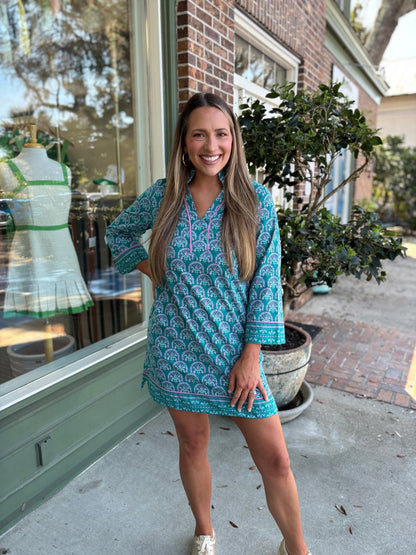 Mary Square - Brenda Dress - Sunshower Flora Ocean - KJ Clothier