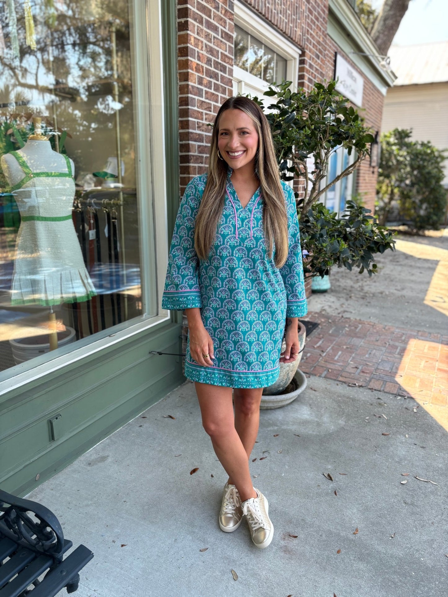 Mary Square - Brenda Dress - Sunshower Flora Ocean - KJ Clothier