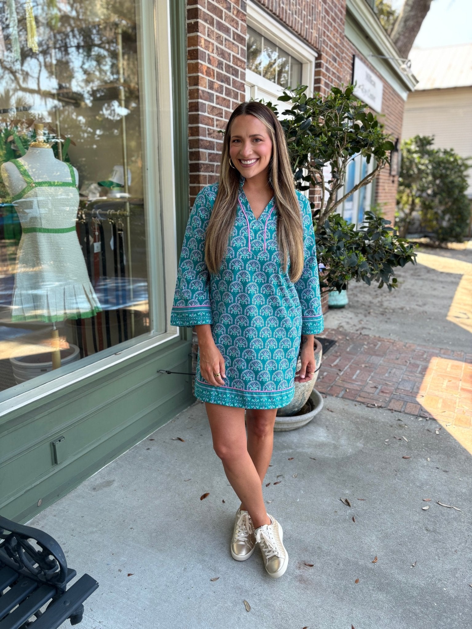 Mary Square - Brenda Dress - Sunshower Flora Ocean - KJ Clothier