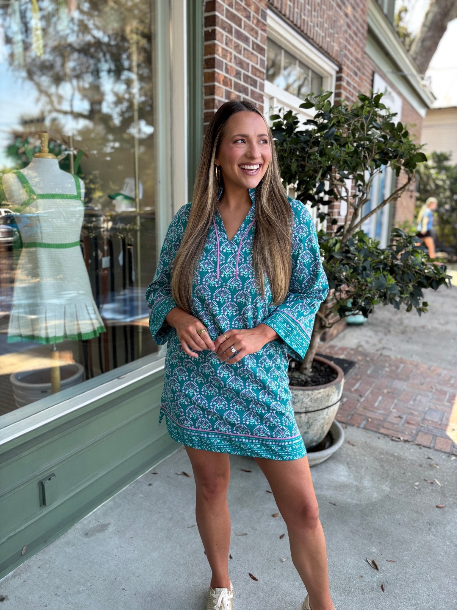 Mary Square - Brenda Dress - Sunshower Flora Ocean - KJ Clothier