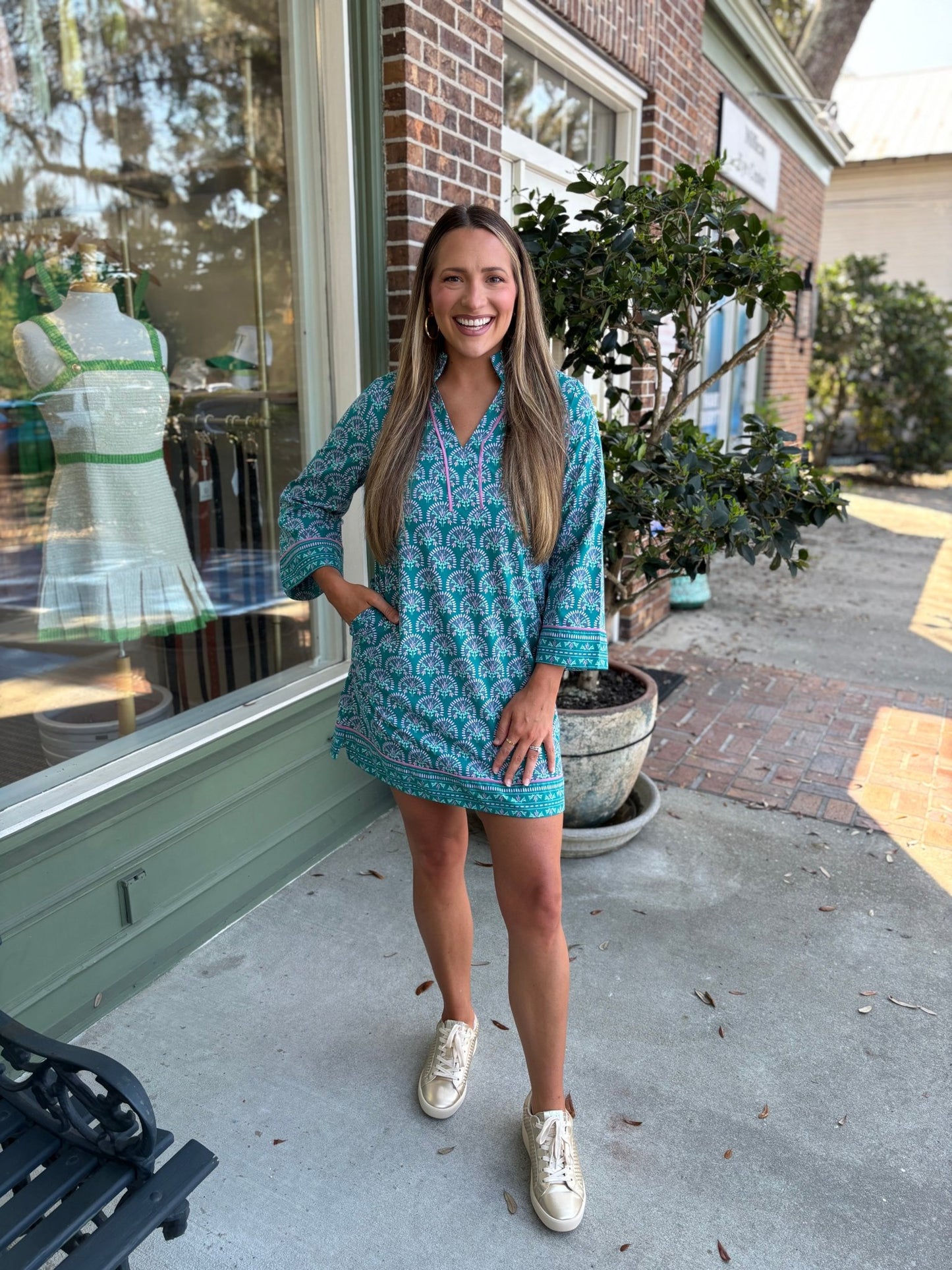 Mary Square - Brenda Dress - Sunshower Flora Ocean - KJ Clothier