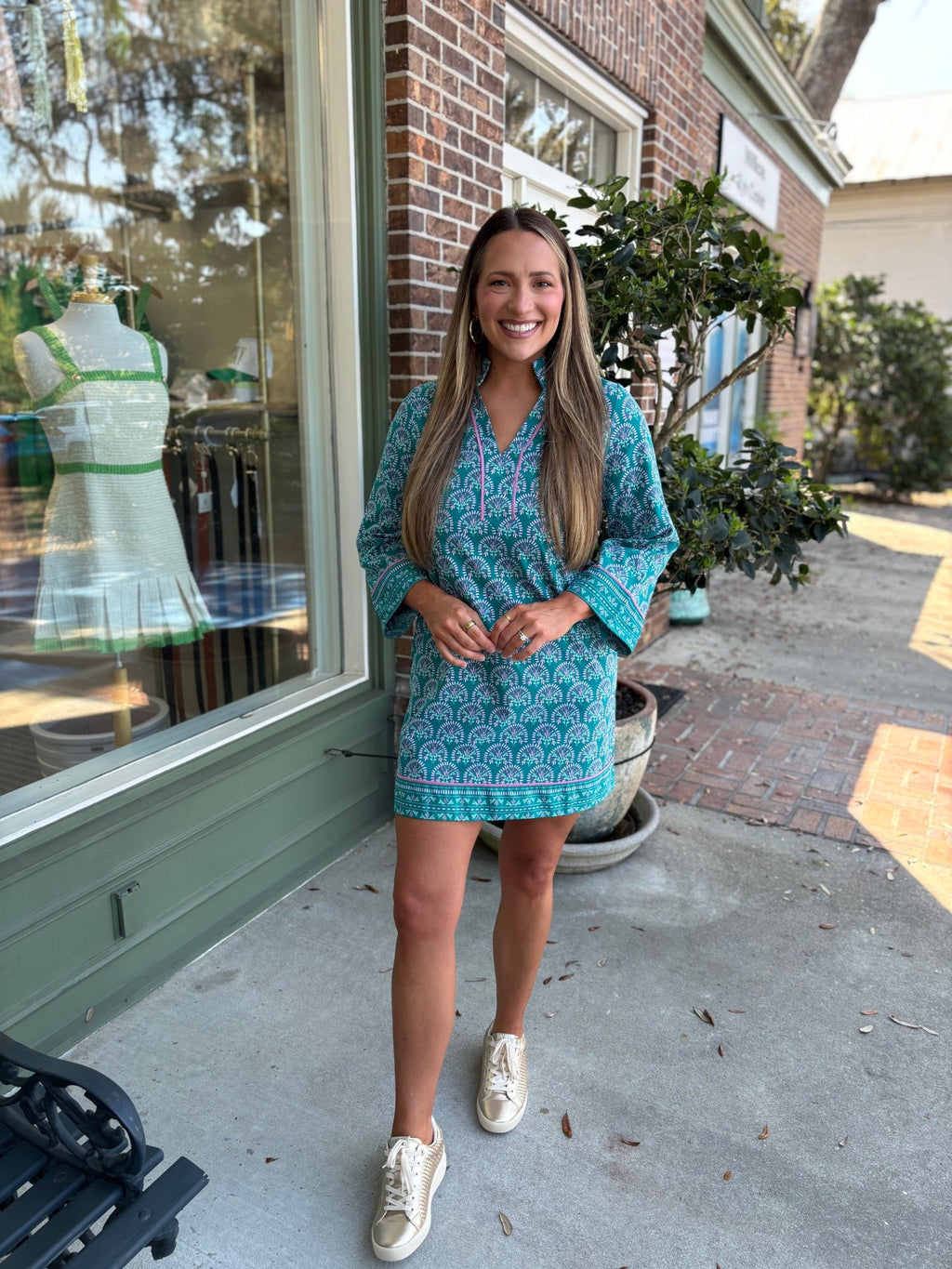 Mary Square - Brenda Dress - Sunshower Flora Ocean - KJ Clothier