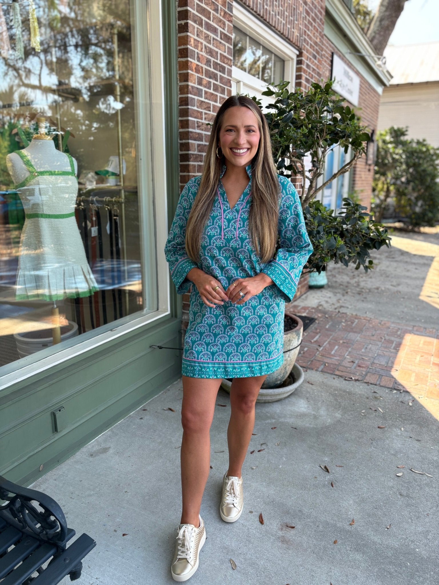 Mary Square - Brenda Dress - Sunshower Flora Ocean - KJ Clothier