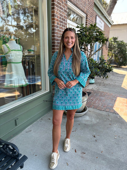 Mary Square - Brenda Dress - Sunshower Flora Ocean - KJ Clothier