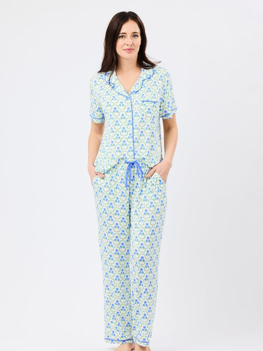 Mary Square - Charlotte Pants Set - Sweetbriar Lattice Blue - KJ Clothier