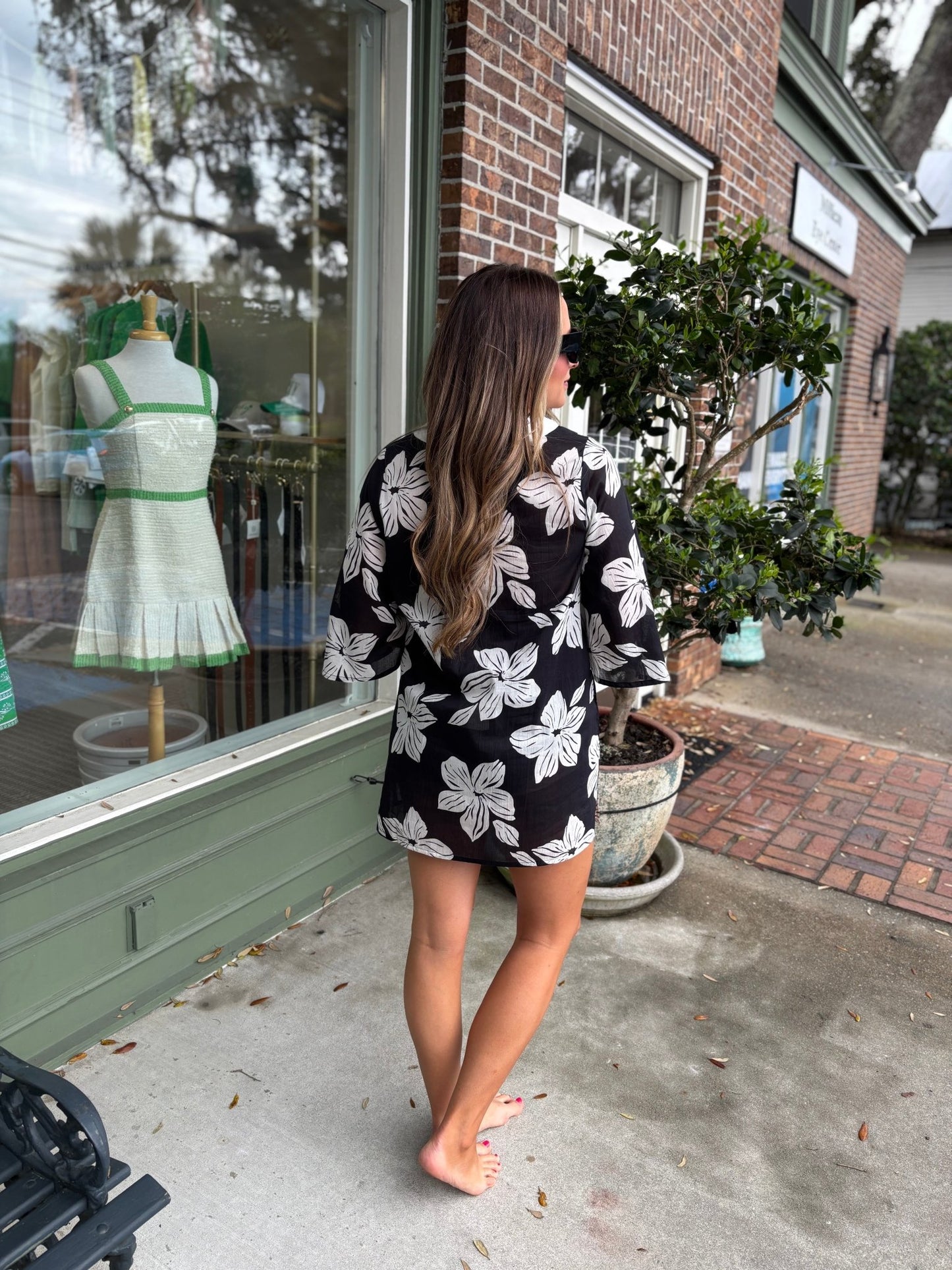 Mary Square - Elizabeth Beach Dress - Lagoon Bloom Black - KJ Clothier