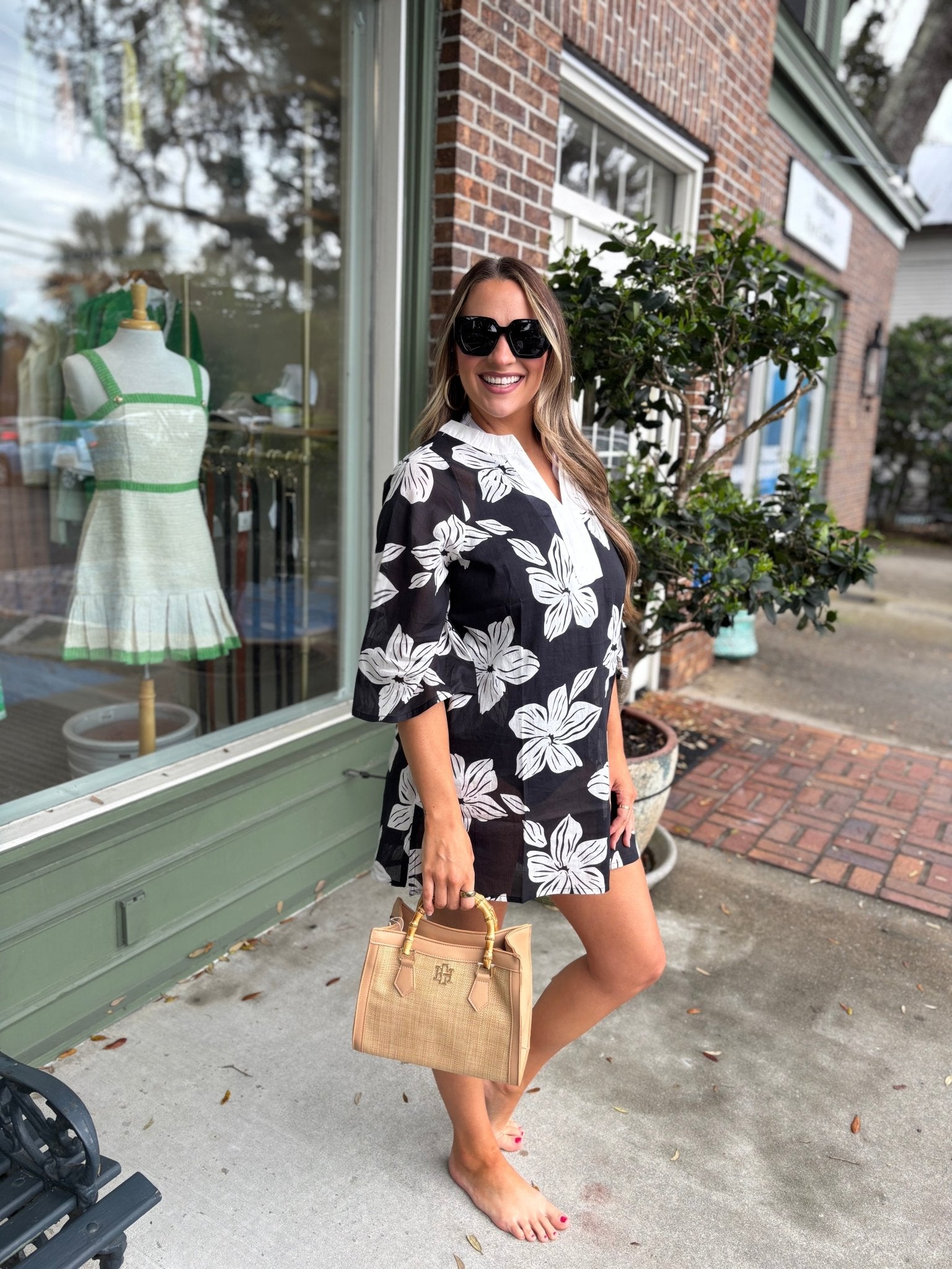 Mary Square - Elizabeth Beach Dress - Lagoon Bloom Black - KJ Clothier