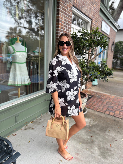 Mary Square - Elizabeth Beach Dress - Lagoon Bloom Black - KJ Clothier