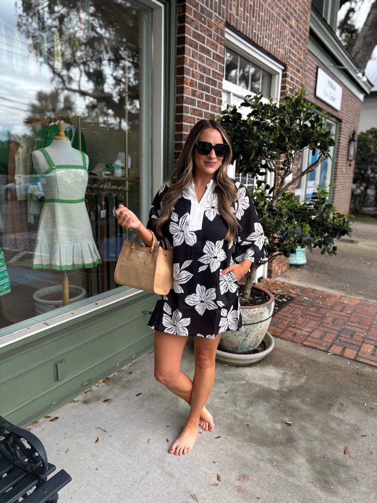 Mary Square - Elizabeth Beach Dress - Lagoon Bloom Black - KJ Clothier
