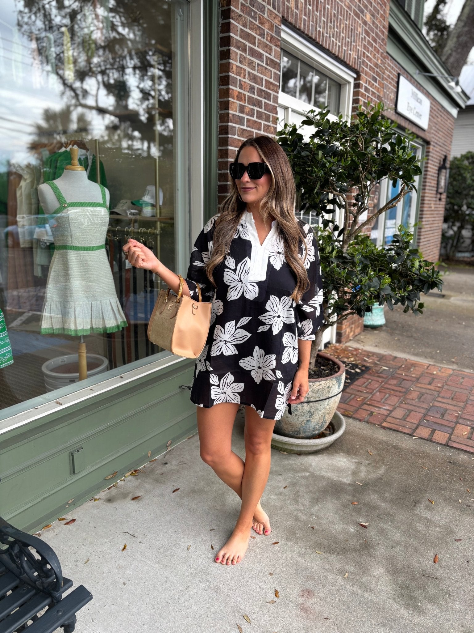 Mary Square - Elizabeth Beach Dress - Lagoon Bloom Black - KJ Clothier