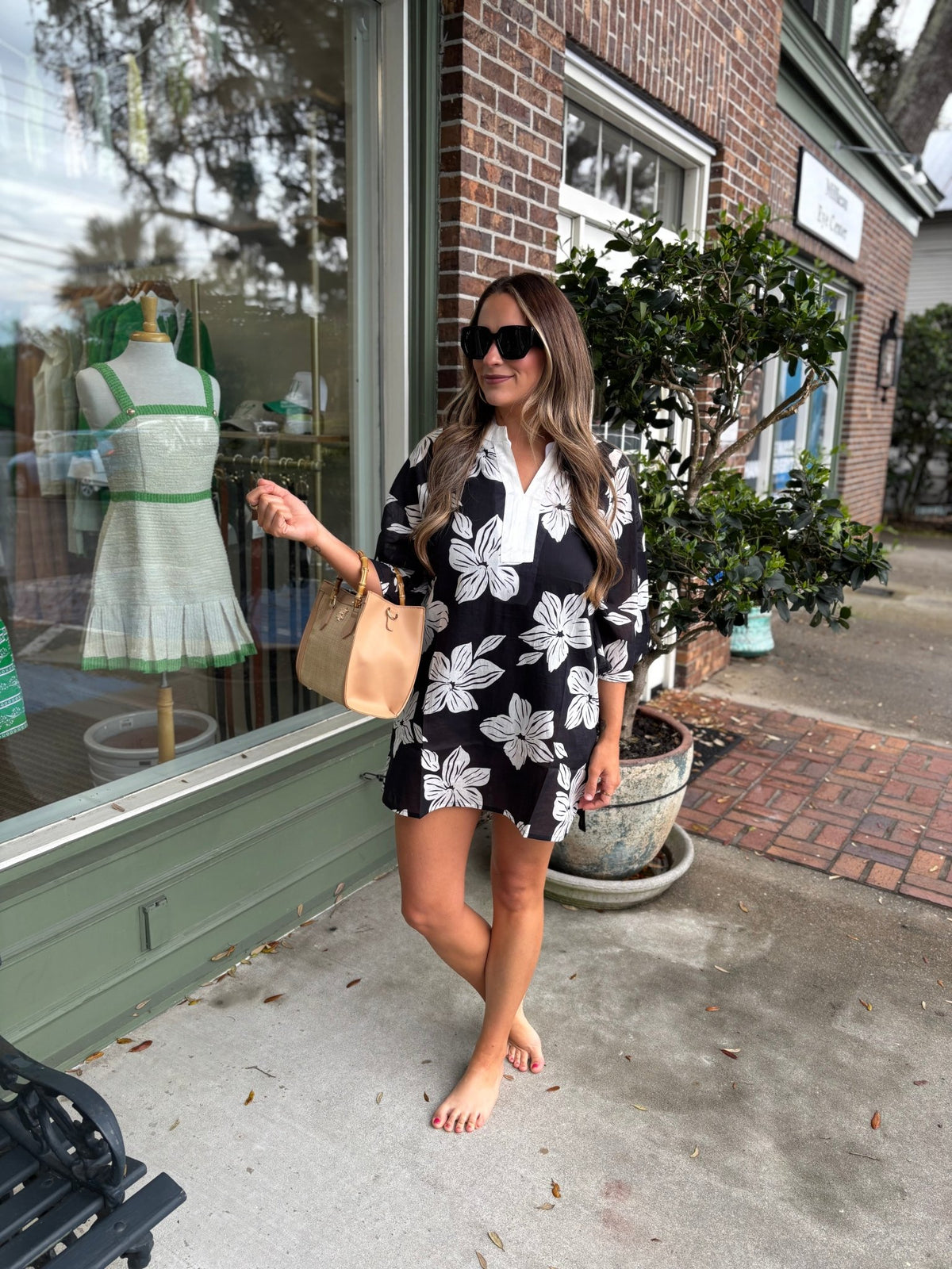 Mary Square - Elizabeth Beach Dress - Lagoon Bloom Black - KJ Clothier