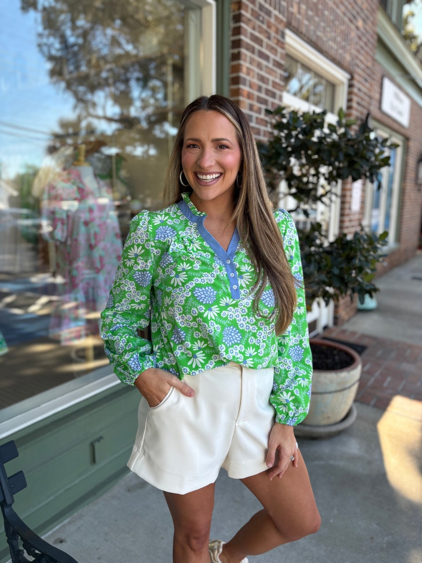 Mary Square - Gianna Top - Daisy Chain Green - KJ Clothier