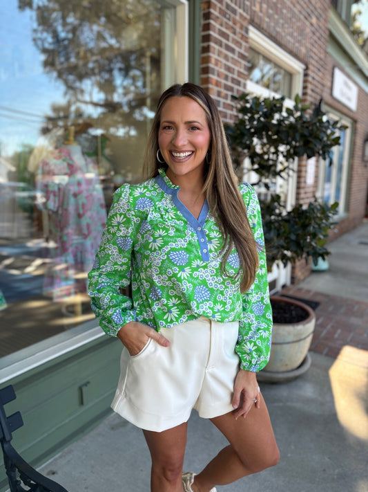 Mary Square - Gianna Top - Daisy Chain Green - KJ Clothier