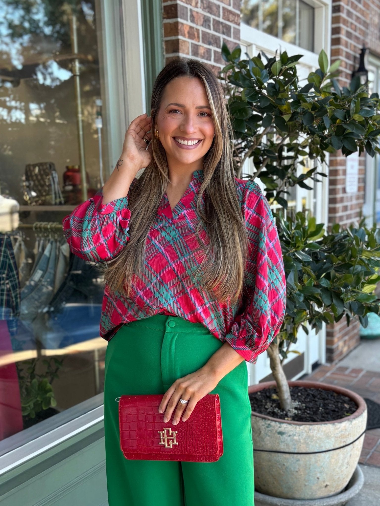 Mary Square - Tamryn Top - Plaid About You Pink - KJ Clothier