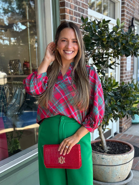 Mary Square - Tamryn Top - Plaid About You Pink - KJ Clothier