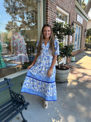 Mary Square - The Eloise Dress - Porcelain Vines - KJ Clothier