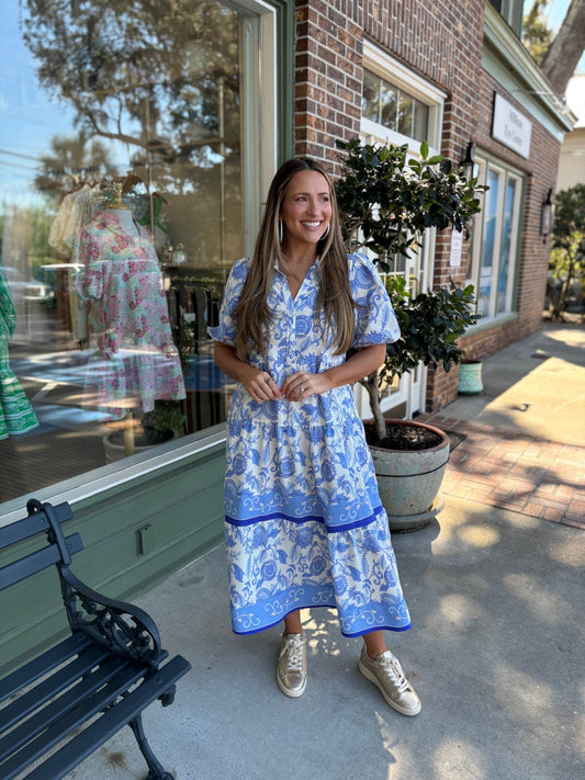 Mary Square - The Eloise Dress - Porcelain Vines - KJ Clothier