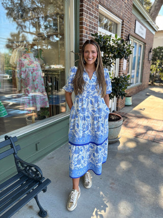 Mary Square - The Eloise Dress - Porcelain Vines - KJ Clothier