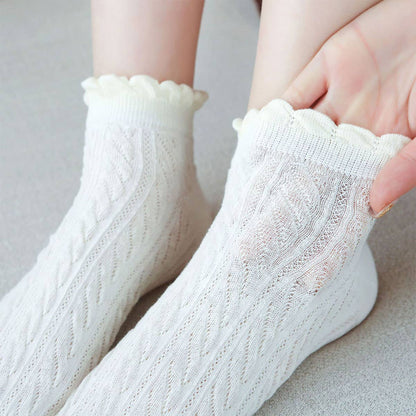 Mesh Retro Twist Ruffle Ankle Socks - Coffee - KJ Clothier